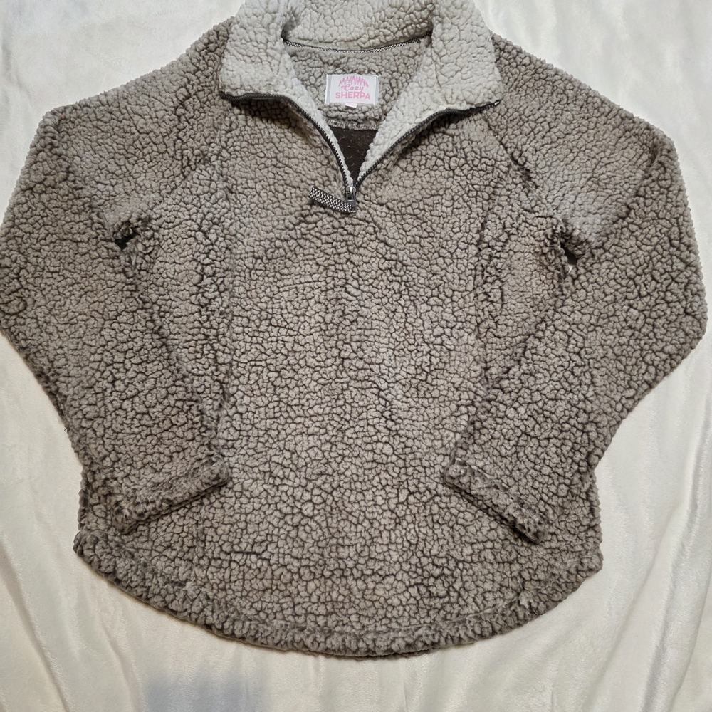 Women's Beige Sherpa Teddy Quarter Zip Pullover